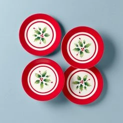Lenox Holiday Handpaint Stripe 4-Piece Dessert Plate Set