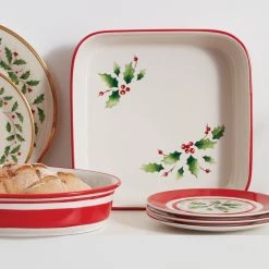 Lenox Holiday Handpaint Stripe Square Dish -Lenox The Christmas Shop Sales 890774 w11