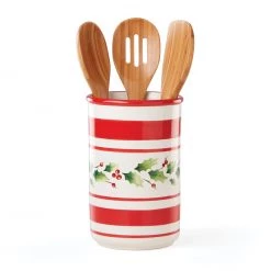 Lenox Holiday Handpaint Stripe Utensil Crock Set -Lenox The Christmas Shop Sales 890775 wHR