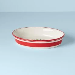 Lenox Holiday Handpaint Stripe Oval Dish
