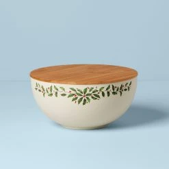 Lenox Holiday Bamboo Serving Bowl With Lid