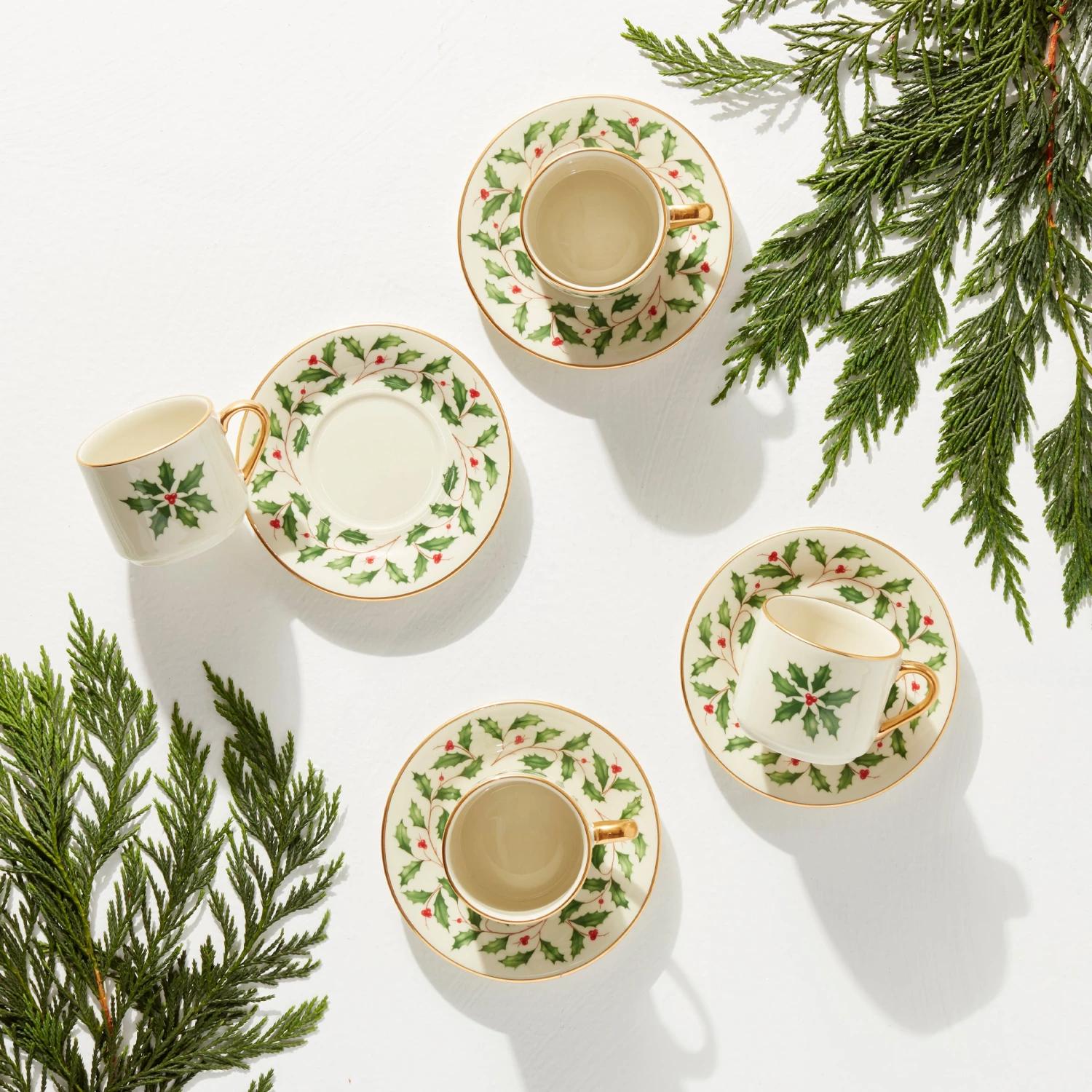 Lenox Holiday Espresso Cup & Saucer, S/4 4 Lenox Holiday Espresso Cup & Saucer, S/4 - Image 2